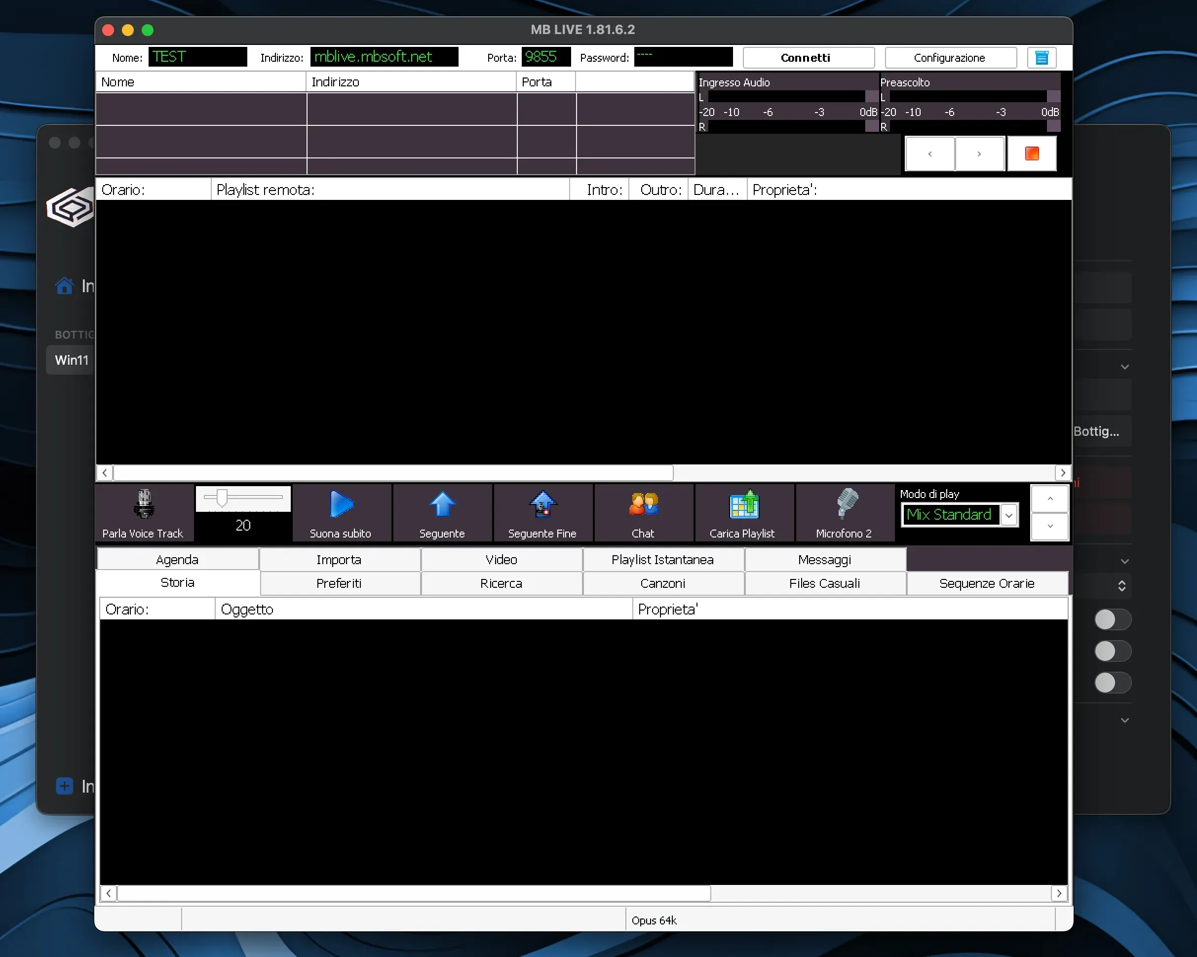 MB Live in funzione su macOS collegato alla regia MB Studio